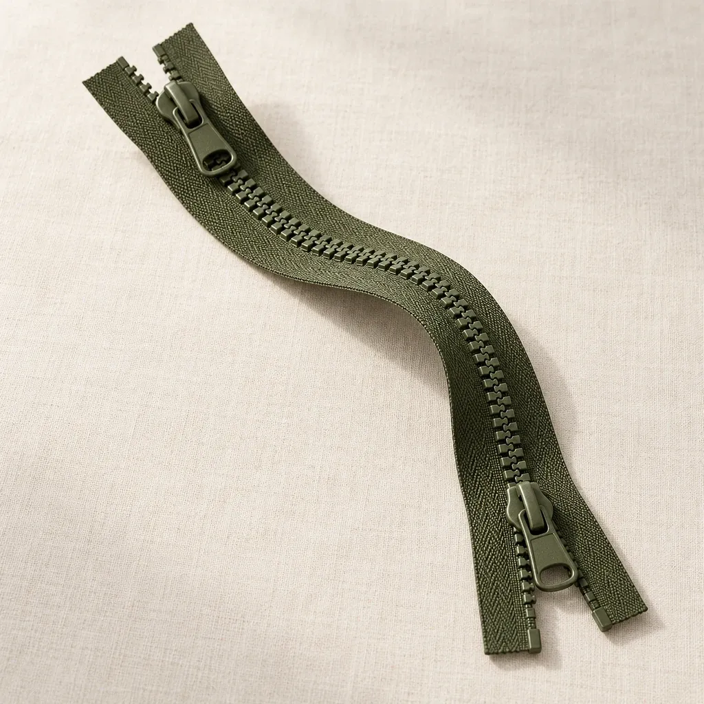 Army green two-way jacket zipper