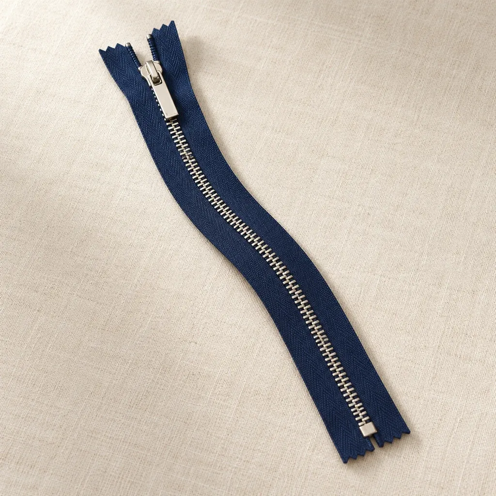 Navy tape metal zipper